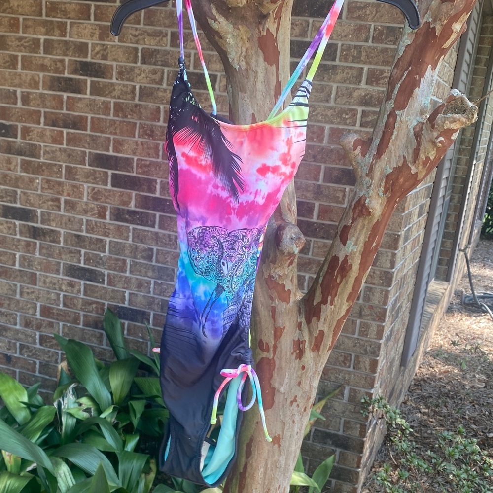 ' Multicolor Tie-Dye One-Piece Swimsuit with Elephant Print🌺🍒